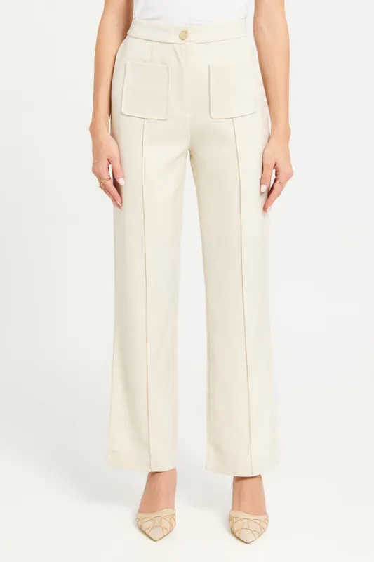 Women Ecru High Waisted Wide Leg Trouser sold by Redtag