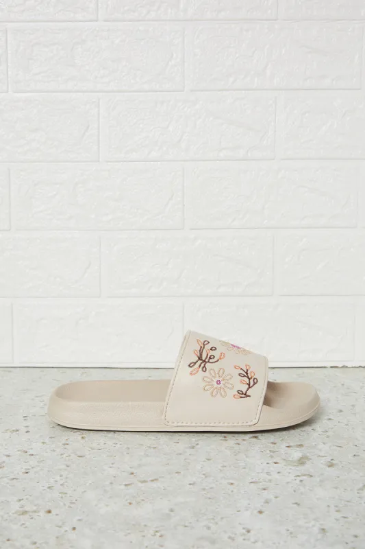 Women Beige Embroidered Slide sold by Redtag