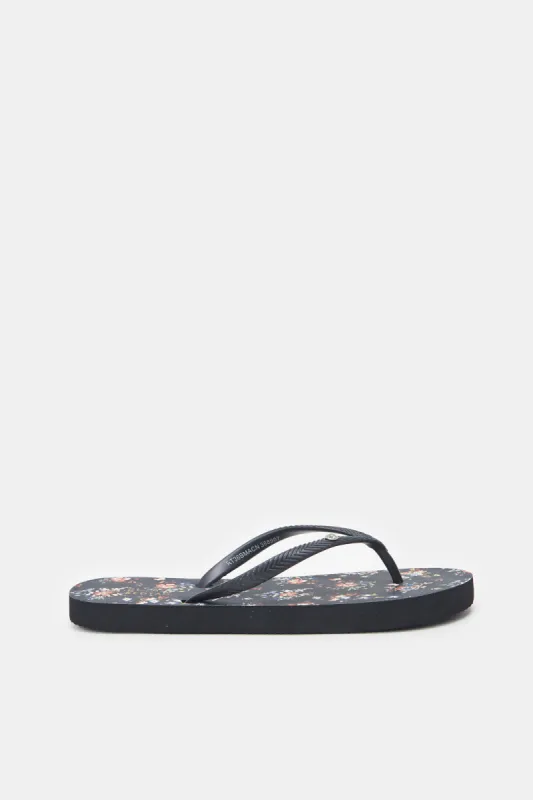 Women Navy Floral Print Flip Flop sold by Redtag
