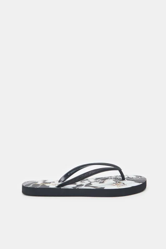 Women Black Printed Flip Flop sold by Redtag