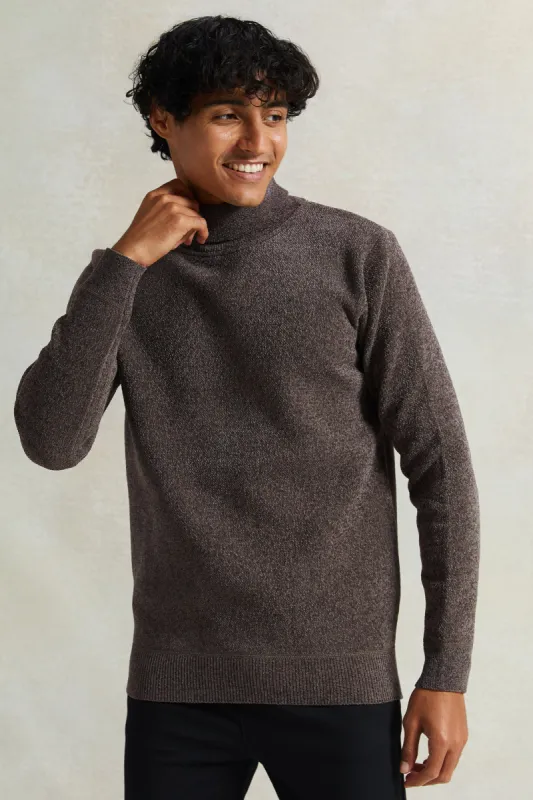 Men Brown High-Neck Pullover sold by Redtag