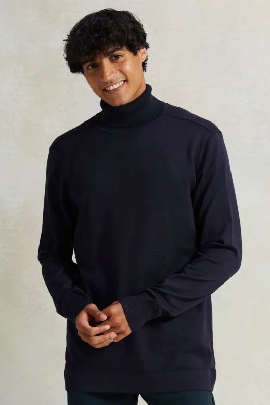 Men Navy Solid Pullover sold by Redtag