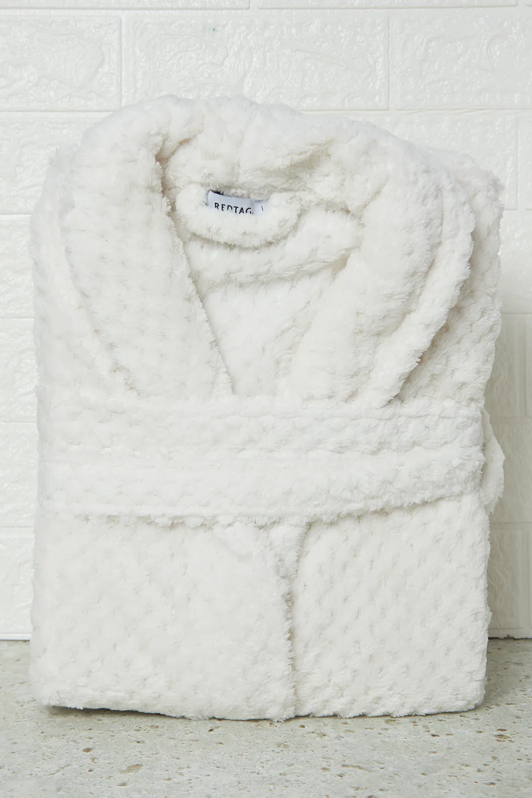 Cream Waffle Fleece Bathrobe sold by Redtag
