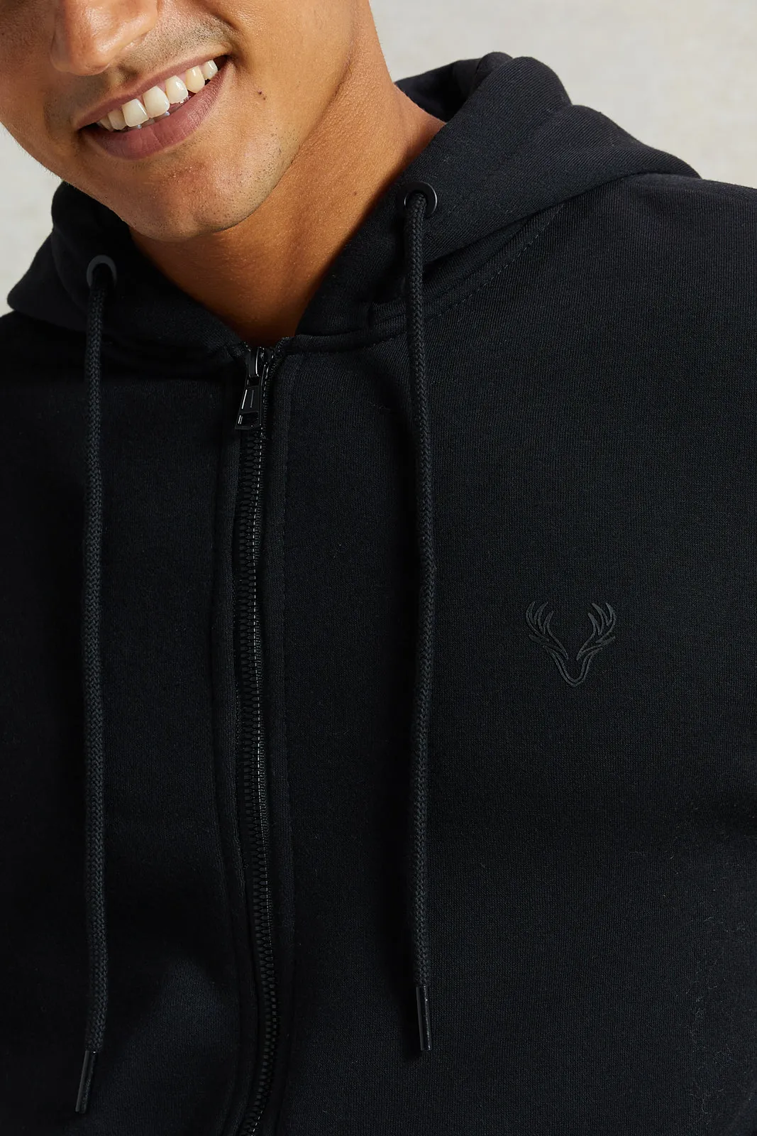 Men Black Zip Through Logo Hooded Sweatshirt sold by Redtag product image thumbnail 4