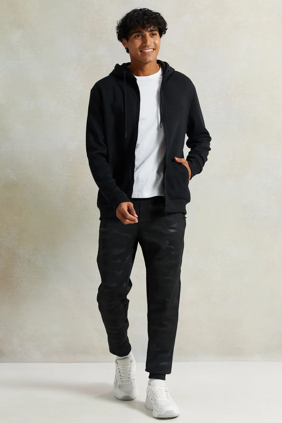 Men Black Zip Through Logo Hooded Sweatshirt sold by Redtag product image thumbnail 2