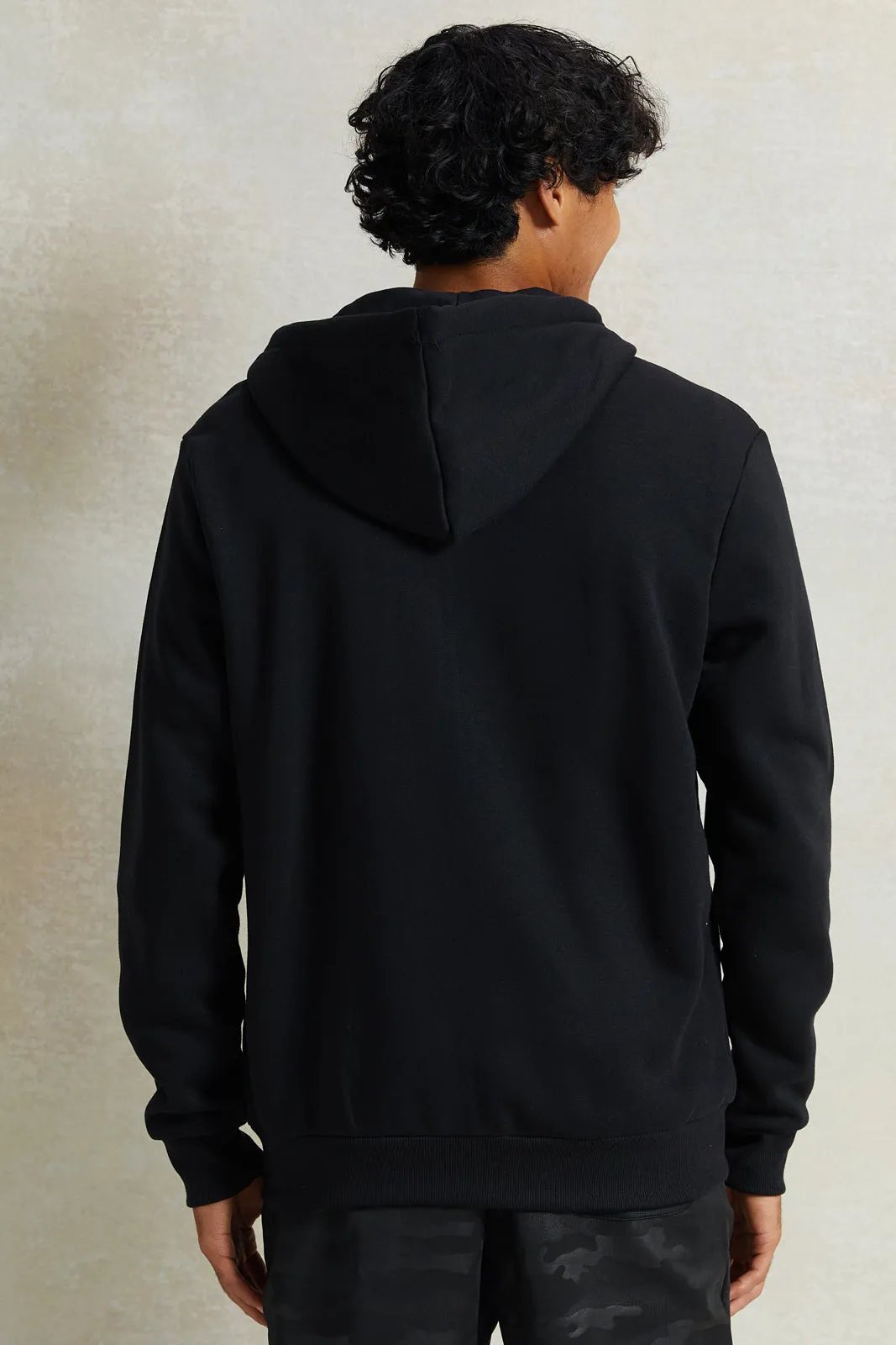 Men Black Zip Through Logo Hooded Sweatshirt sold by Redtag product image thumbnail 3