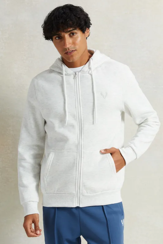 Men Grey Zip Through Logo Hooded Sweatshirt sold by Redtag
