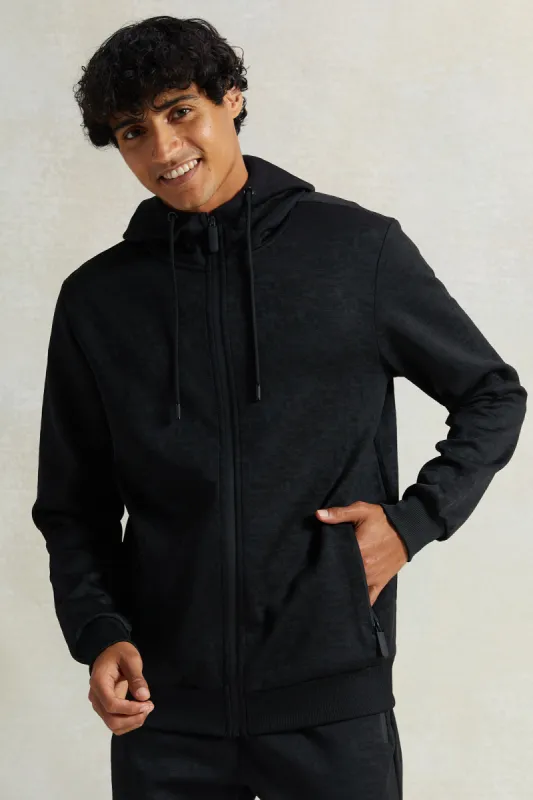 Men Black Zip Thru Hooded Sweatshirt sold by Redtag