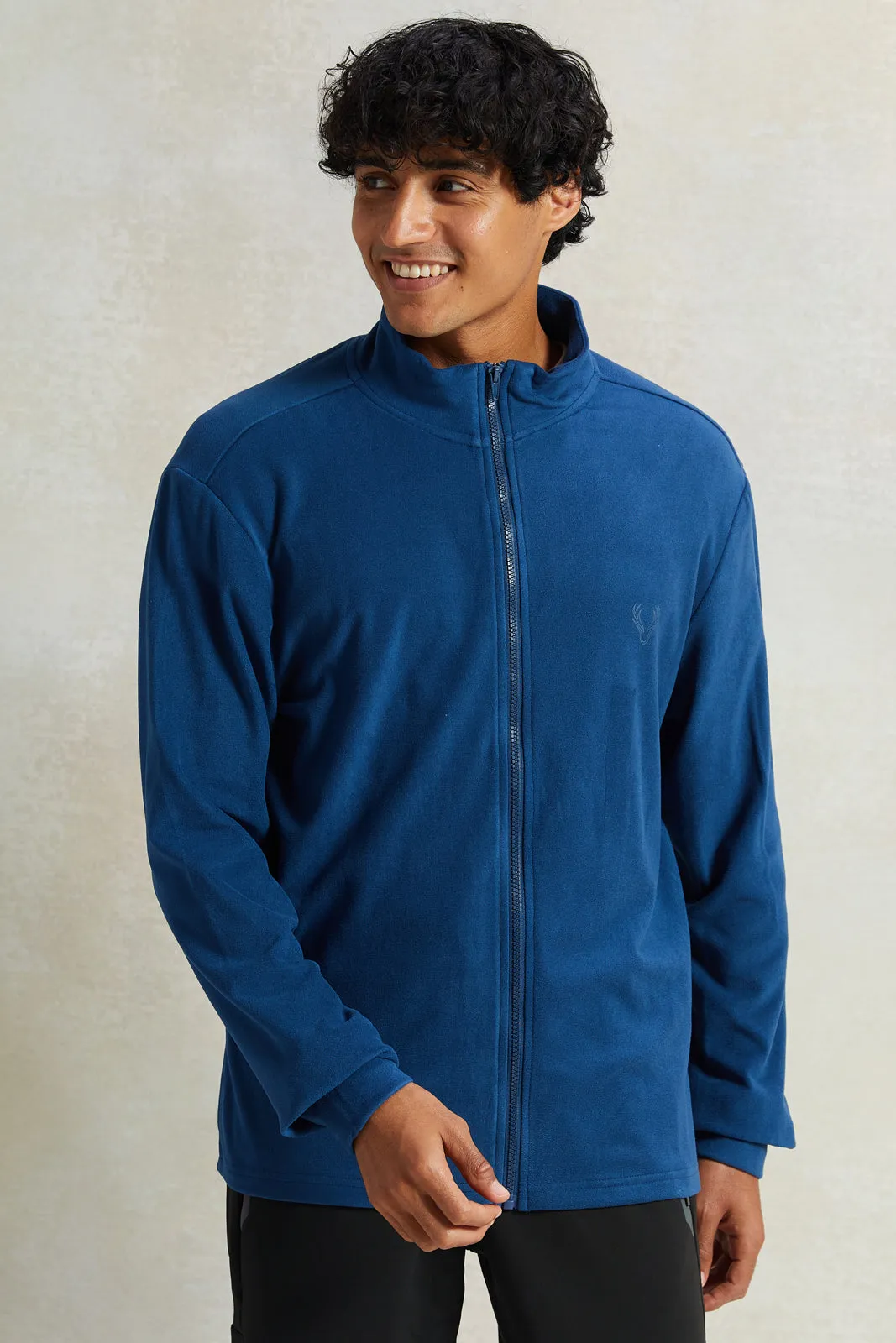 Men Blue Micro Polar Zipper Sweatshirt sold by Redtag