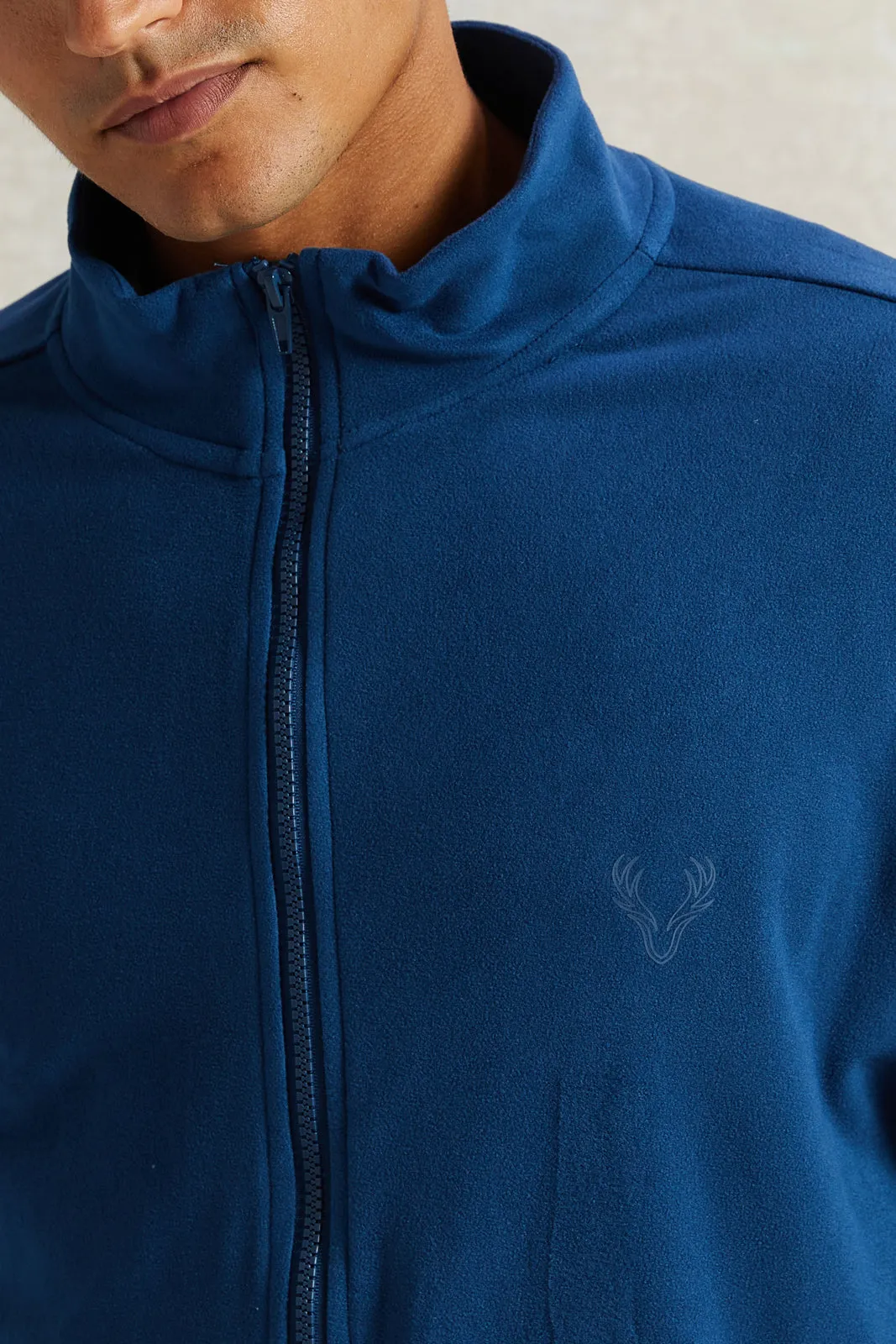 Men Blue Micro Polar Zipper Sweatshirt sold by Redtag product image thumbnail 4