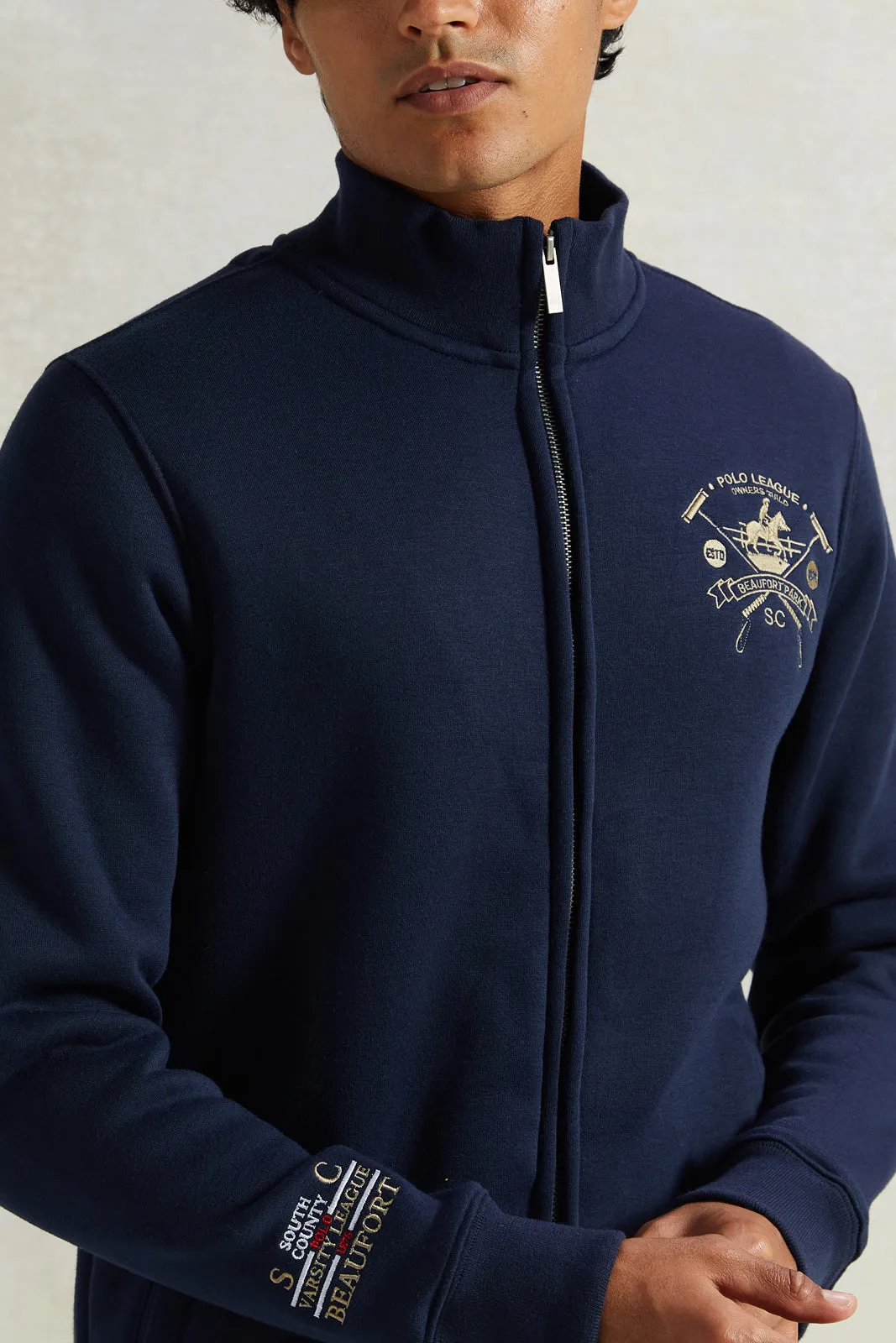 Men Navy High Neck Zip Thru Sweatshirt sold by Redtag product image thumbnail 4