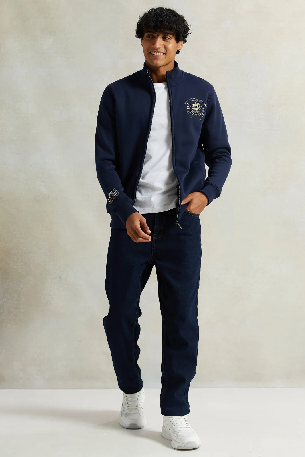 Men Navy High Neck Zip Thru Sweatshirt sold by Redtag product image thumbnail 2