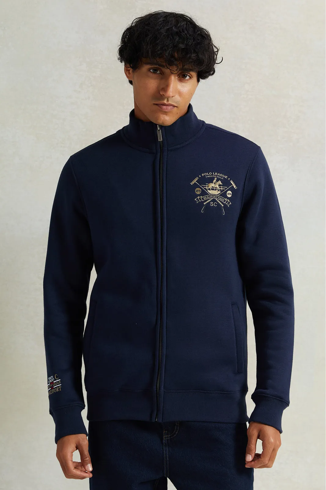 Men Navy High Neck Zip Thru Sweatshirt sold by Redtag
