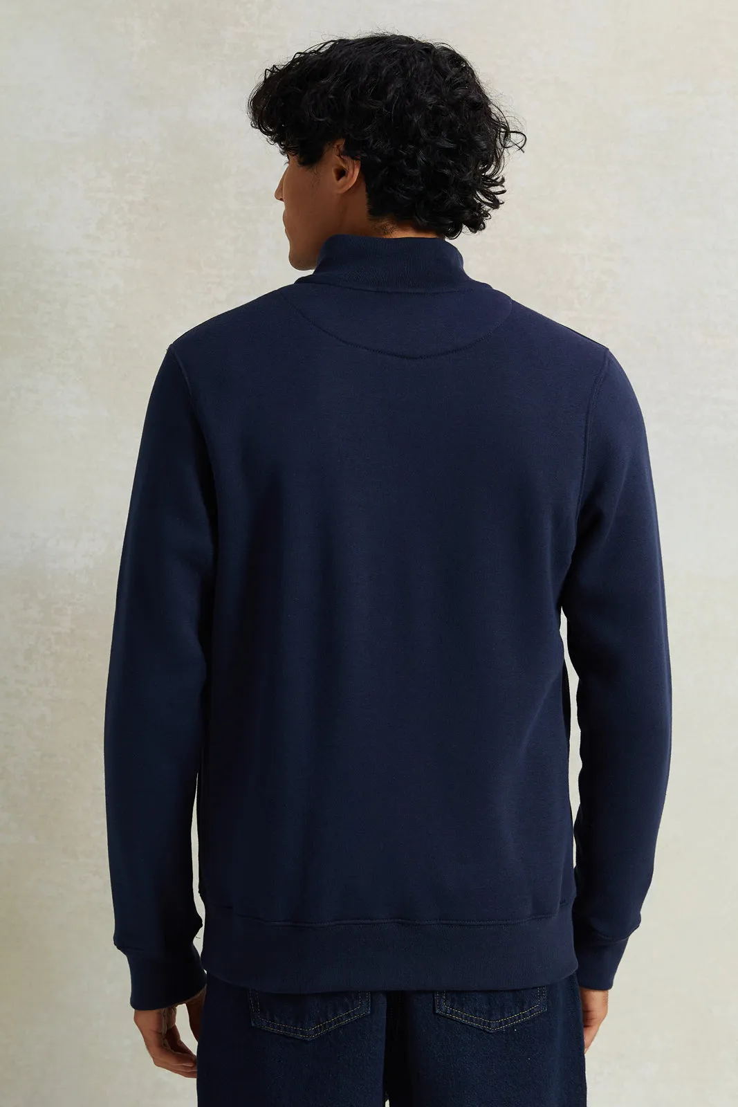 Men Navy High Neck Zip Thru Sweatshirt sold by Redtag product image thumbnail 3