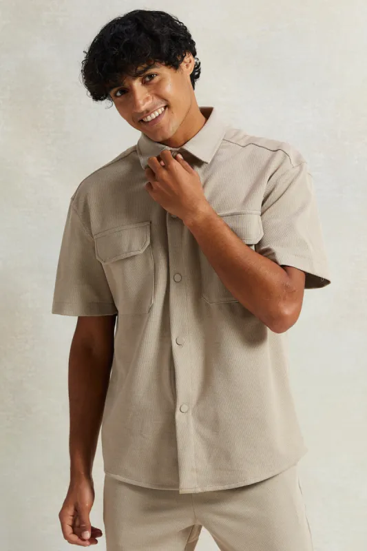 Men Beige Boxy Fit Shirt sold by Redtag