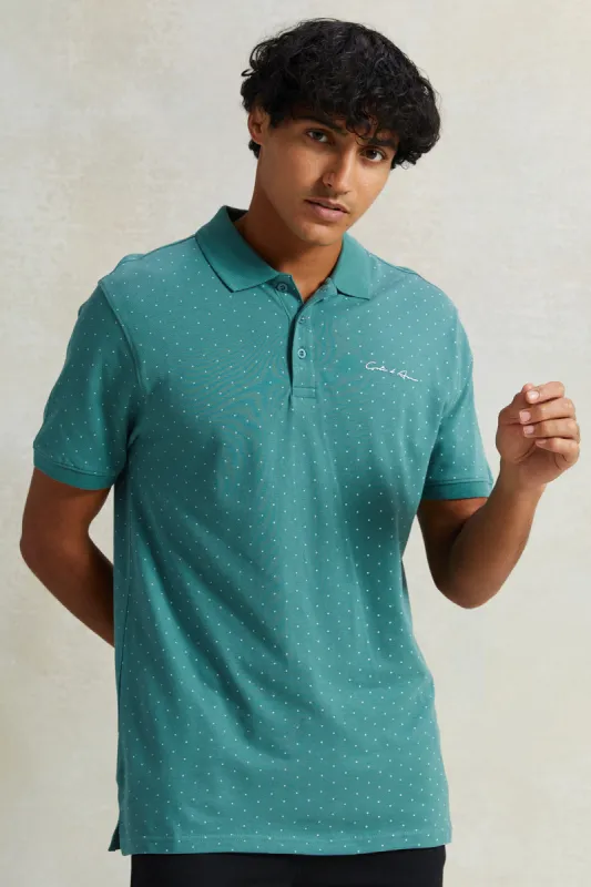 Men Green Printed Polo Shirt sold by Redtag