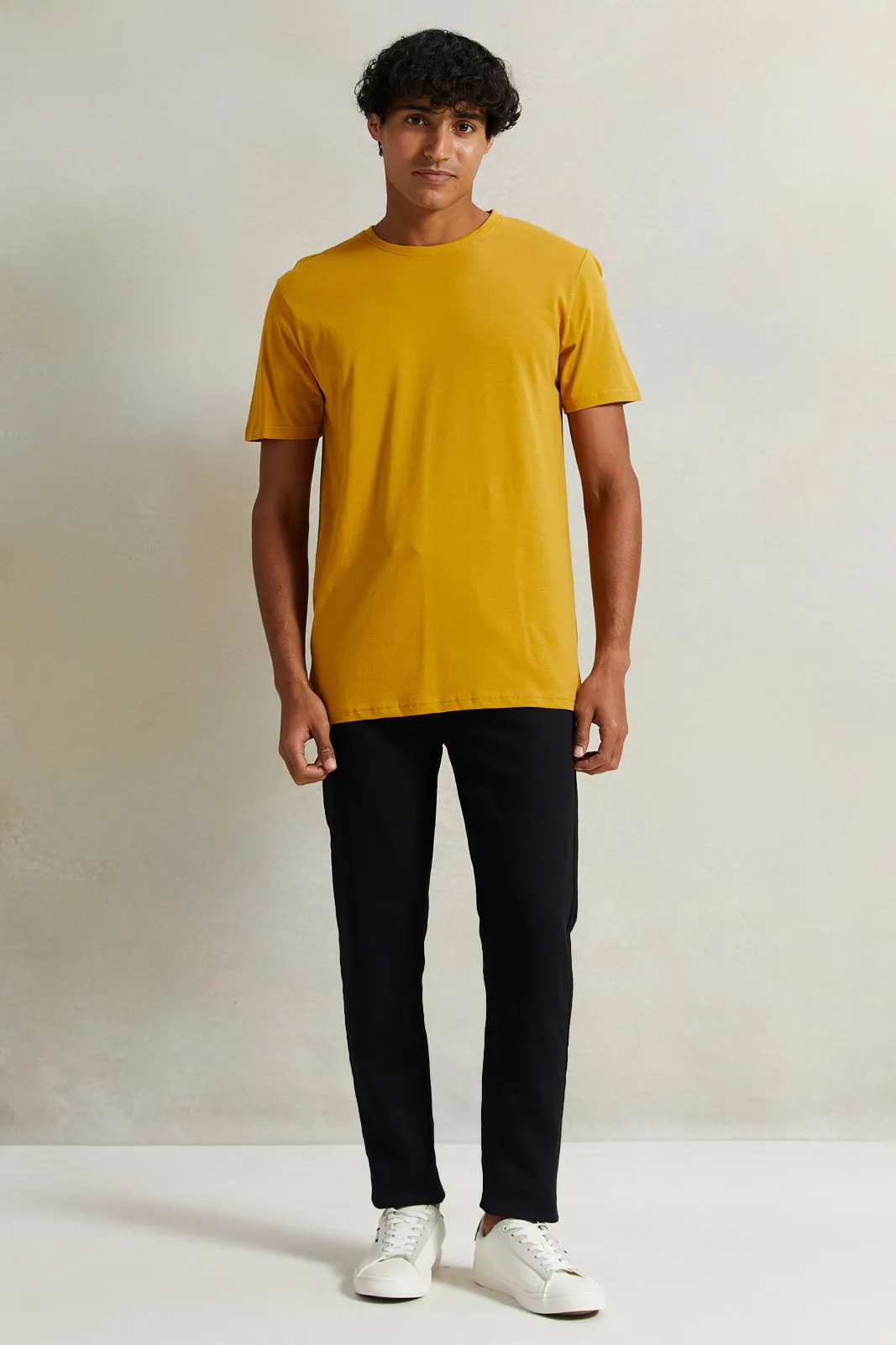 Men Mustard Solid T-Shirt sold by Redtag product image thumbnail 2