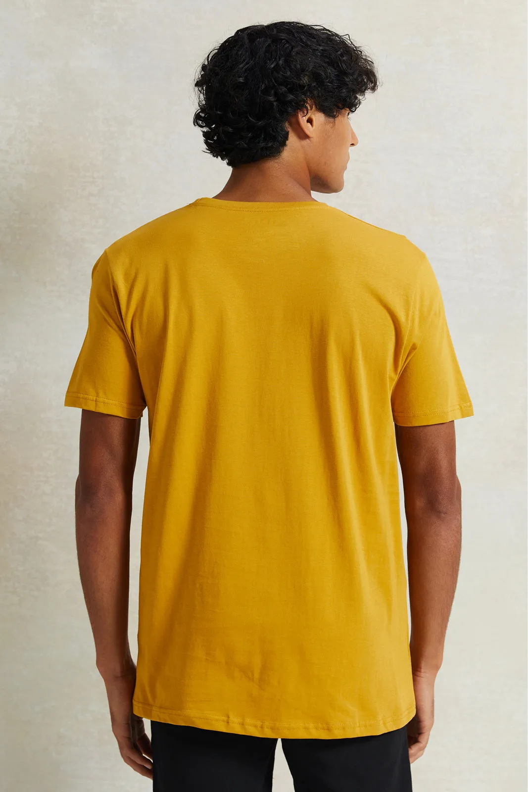 Men Mustard Solid T-Shirt sold by Redtag product image thumbnail 3