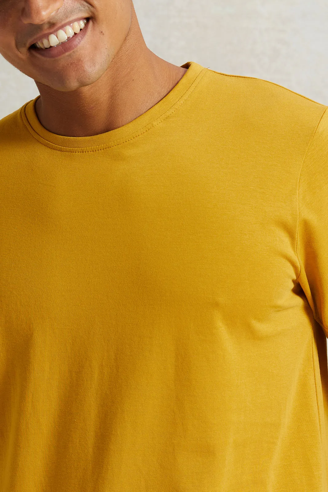 Men Mustard Solid T-Shirt sold by Redtag product image thumbnail 4