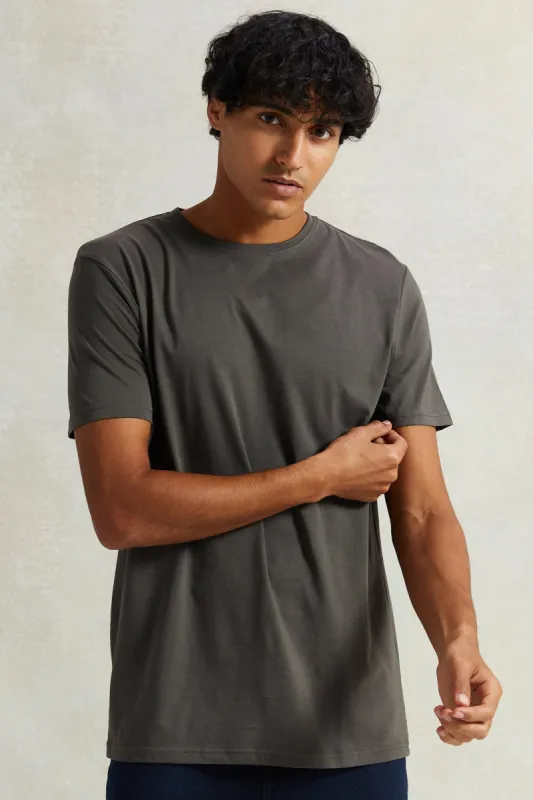 Men Charcoal Crew Neck T-Shirt sold by Redtag