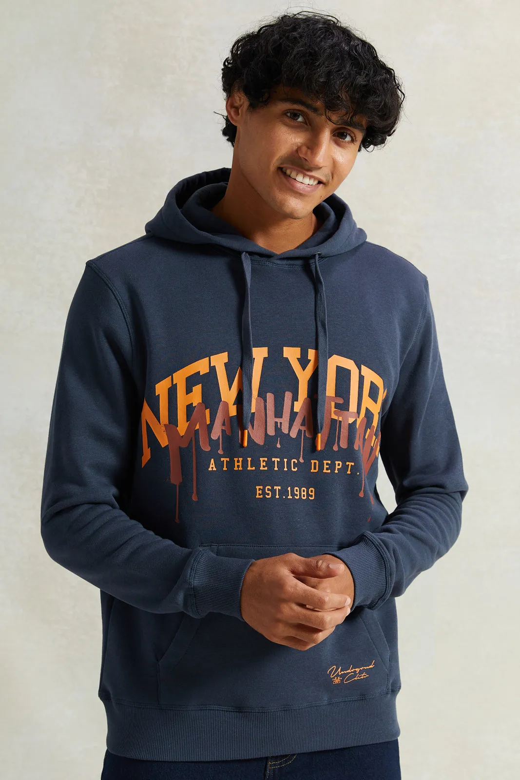 Men Grey New York Print Hoodie sold by Redtag