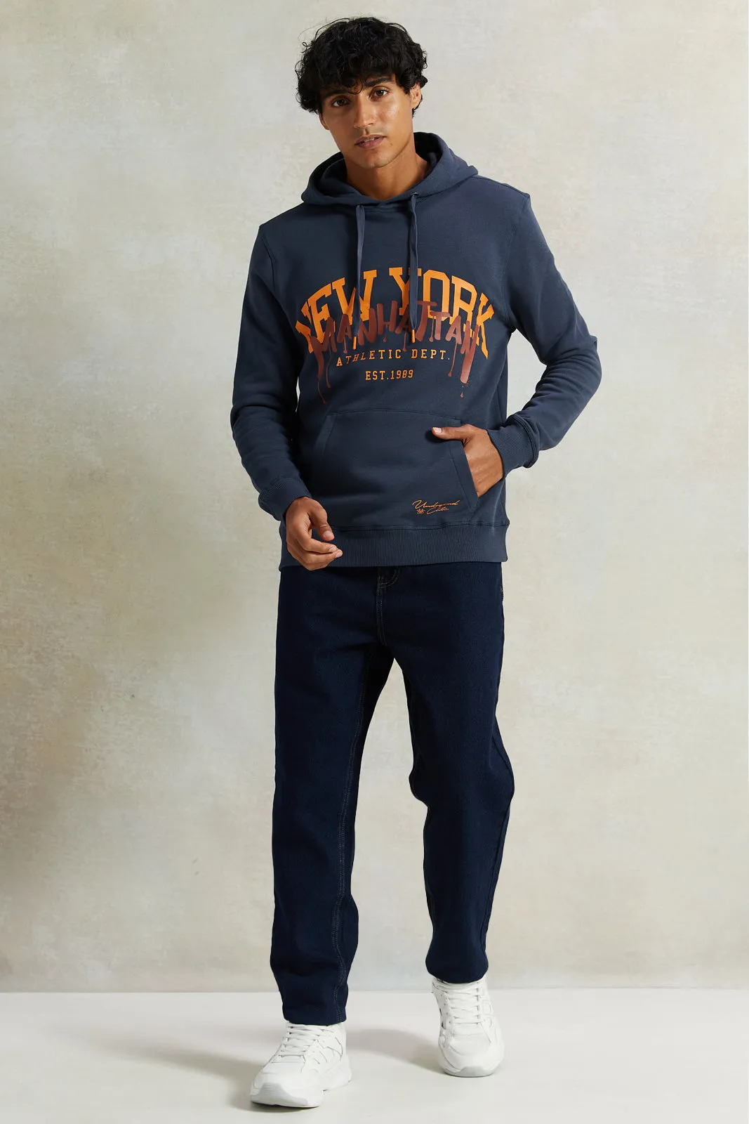 Men Grey New York Print Hoodie sold by Redtag product image thumbnail 2