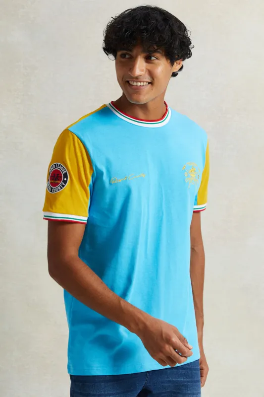 Men Blue T-Shirt With Chest Logo sold by Redtag