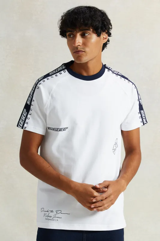 Men White T-Shirt With Shoulder Tape sold by Redtag