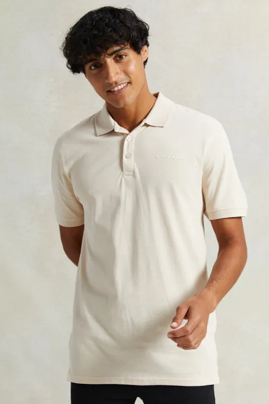 Men Beige Polo Shirt With Chest Logo sold by Redtag