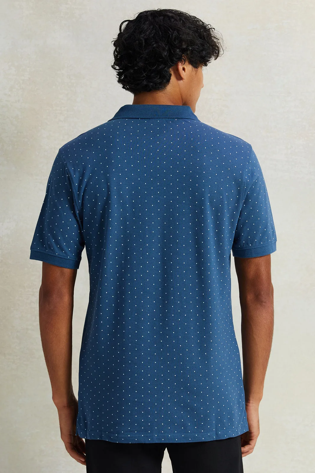 Men Blue Printed Polo Shirt sold by Redtag product image thumbnail 3