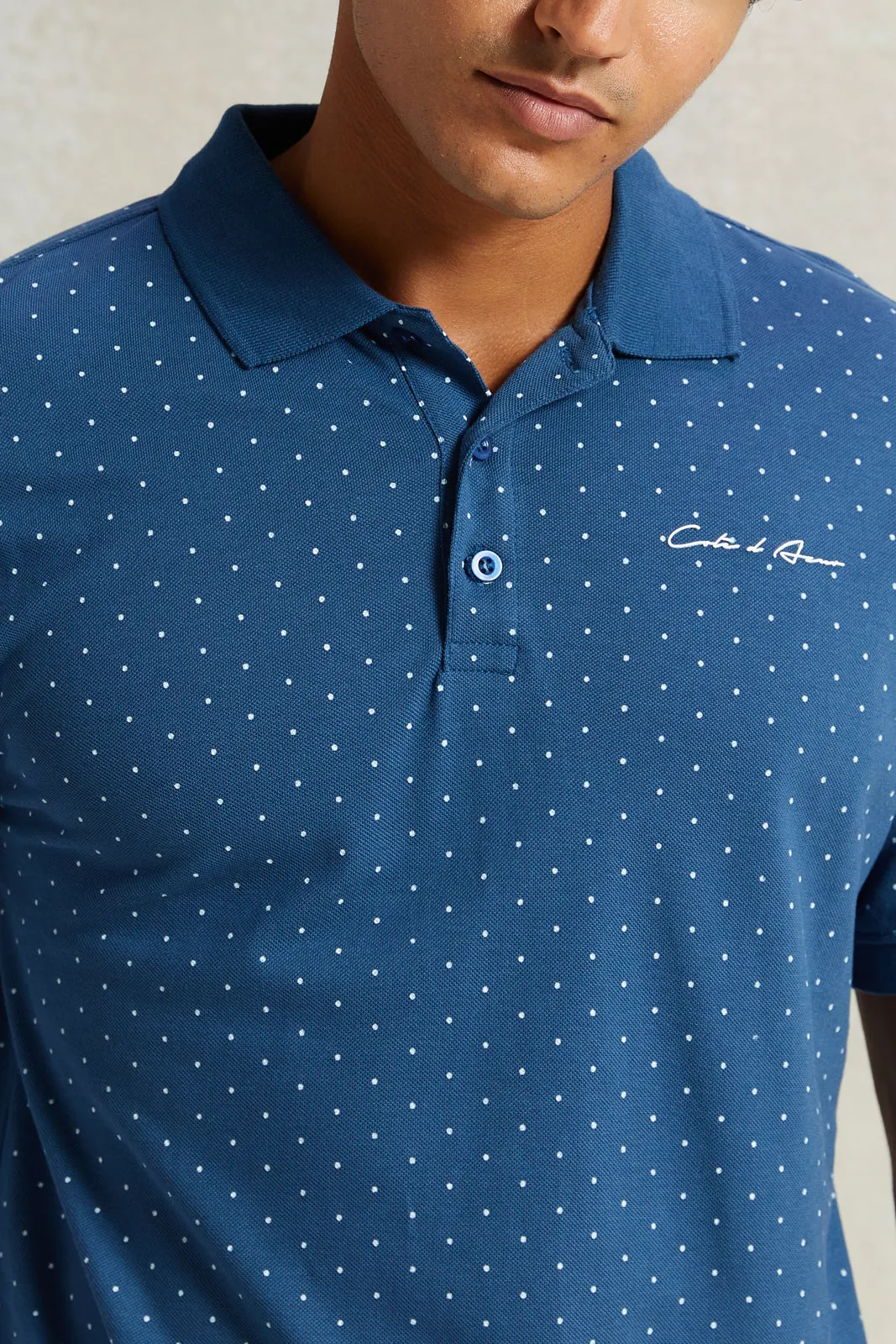 Men Blue Printed Polo Shirt sold by Redtag product image thumbnail 4