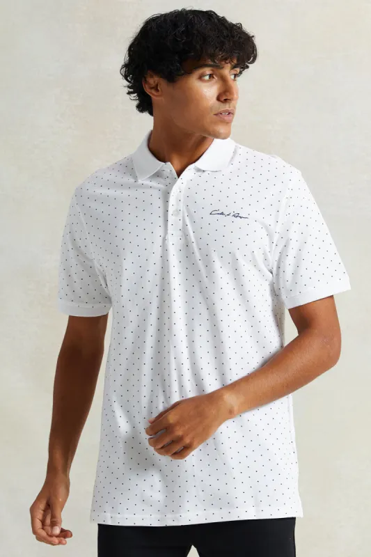 Men White Printed Polo Shirt With Chest Logo sold by Redtag