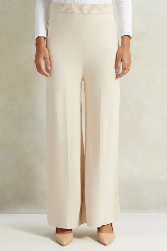 Women Beige Wide Leg Knit Trouser sold by Redtag