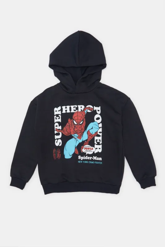 Boys Black Spiderman Hooded Sweatshirt sold by Redtag