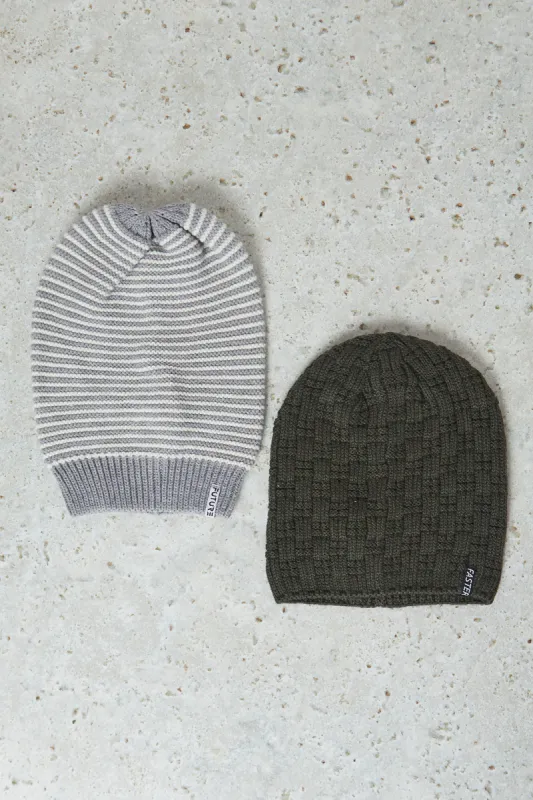 Men Black & Grey Knitted Cap Set Of (2 Piece) sold by Redtag