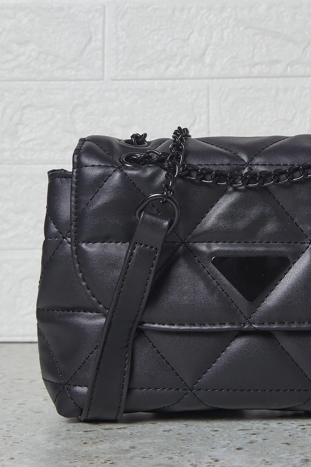 Women Black Quilted Flap Messenger Handbag sold by Redtag product image thumbnail 3