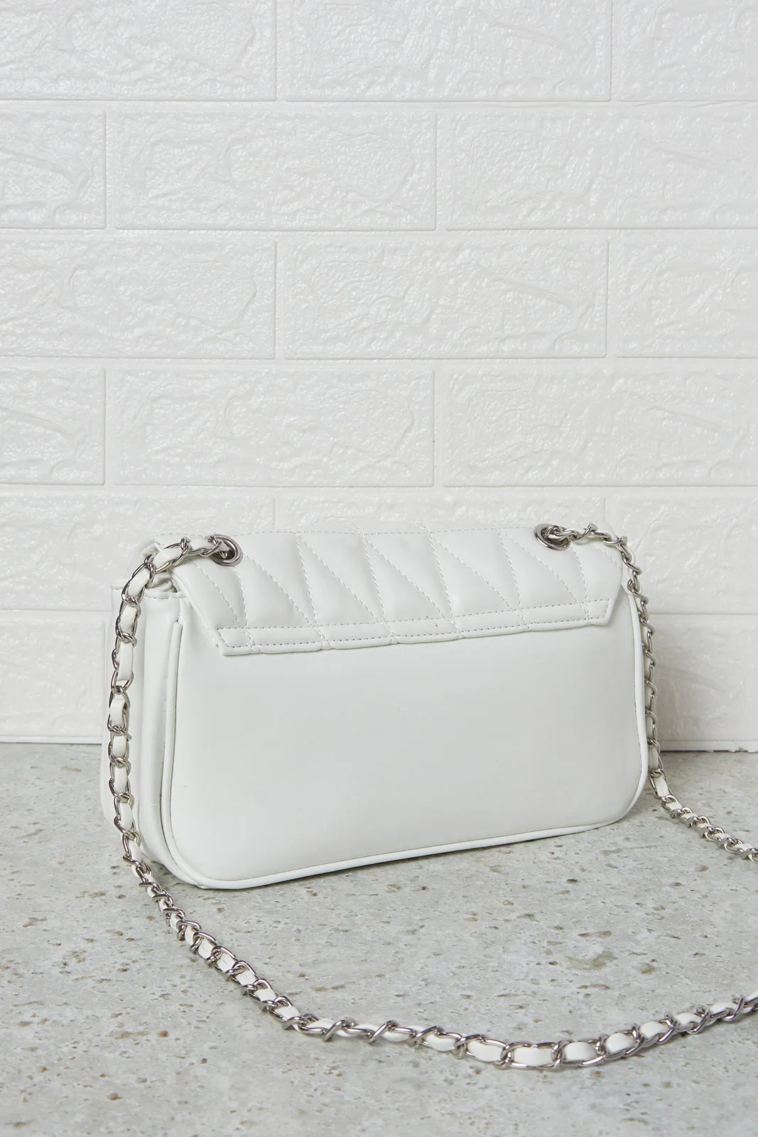 Women White Flap Messenger Bag With Embellished Chain sold by Redtag product image thumbnail 2