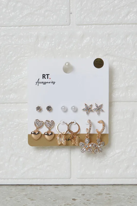 Women Gold Embellished Earrings Set Of (12 Pairs) sold by Redtag