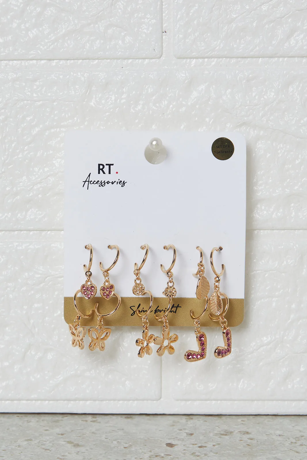 Women Gold Embellished Earring Set (3 Pairs) sold by Redtag