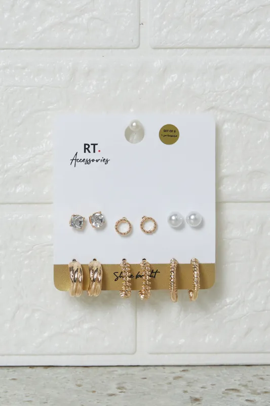 Women Gold Embellished Earring Set (6 Pairs) sold by Redtag