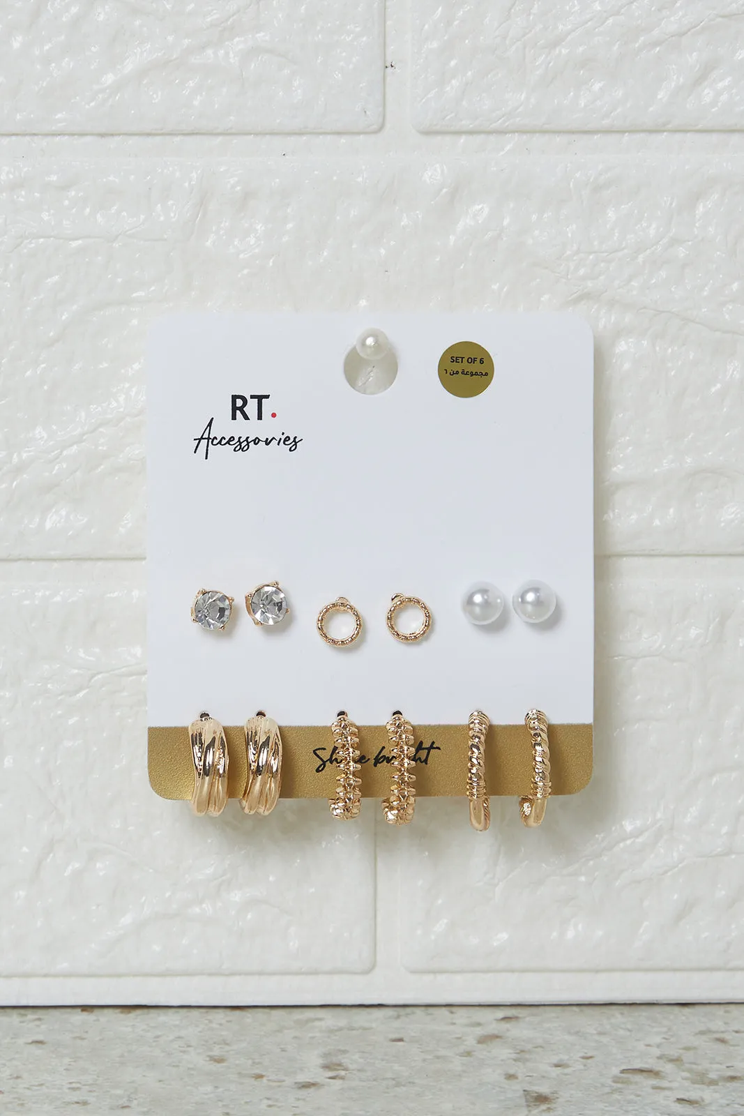 Women Gold Embellished Earring Set (6 Pairs) sold by Redtag