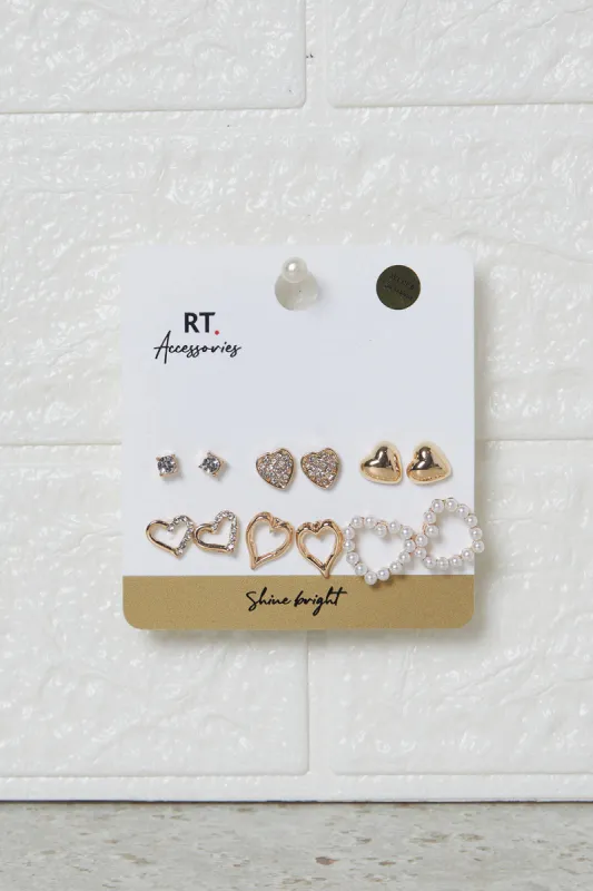 Women Gold Embellished Earring Set (6 Pairs) sold by Redtag