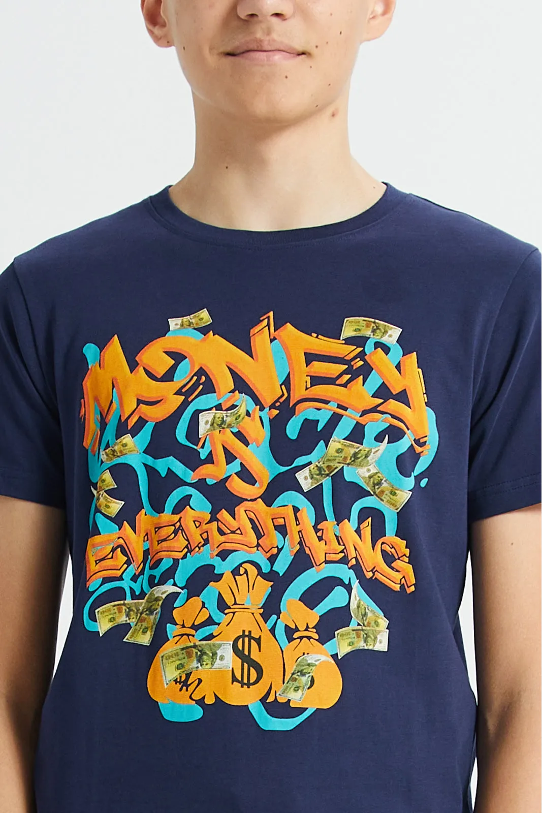 Senior Boys Navy Money Is Everything Printed T-Shirt sold by Redtag product image thumbnail 4