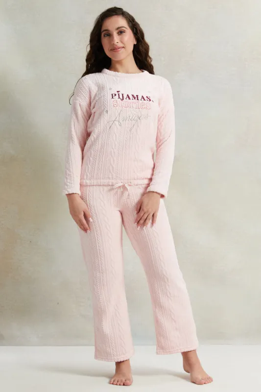 Women Pink Fleece Fashion Pyjama Set (2 Piece) sold by Redtag
