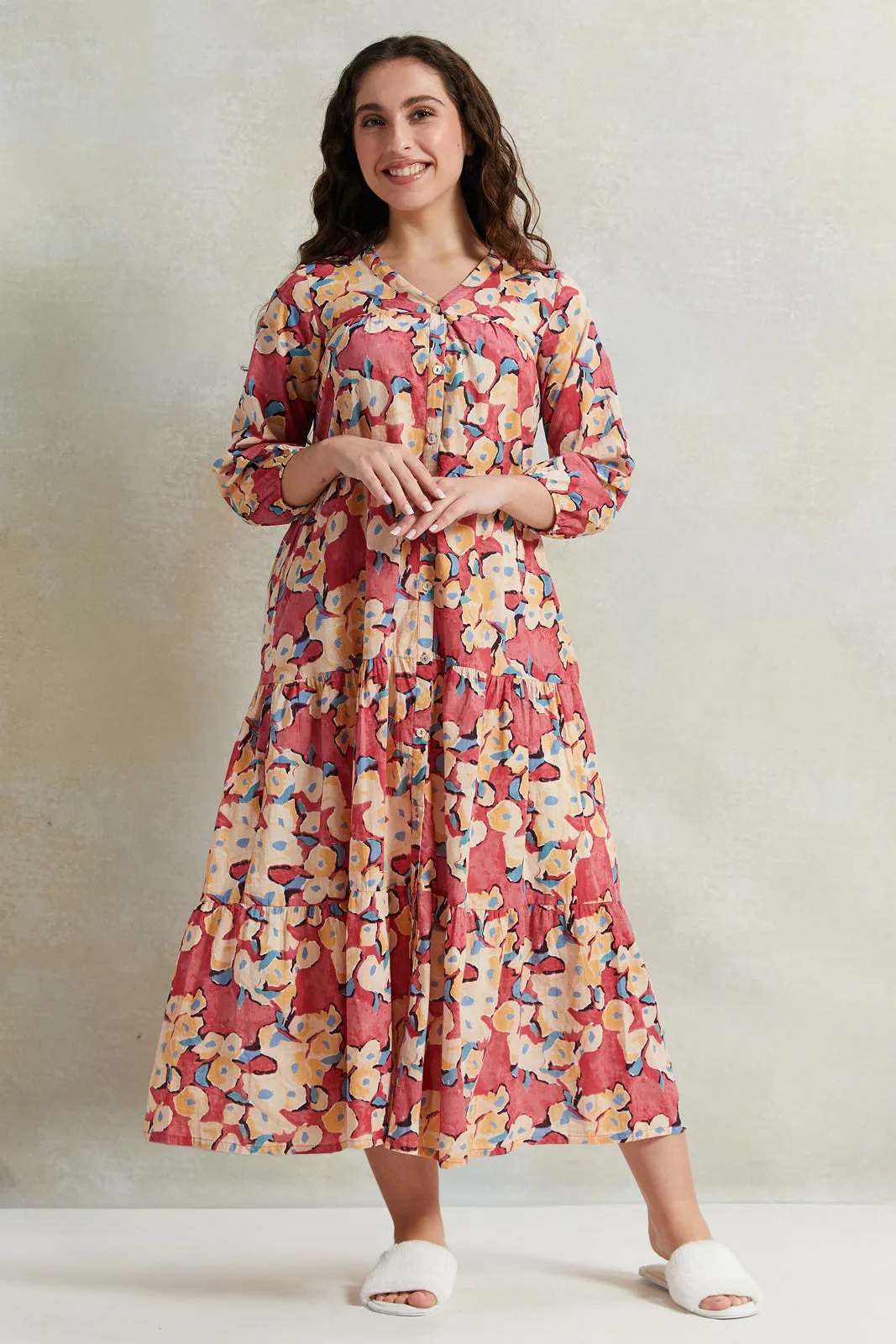 Women Pink Tier Embroidery Nightgown sold by Redtag