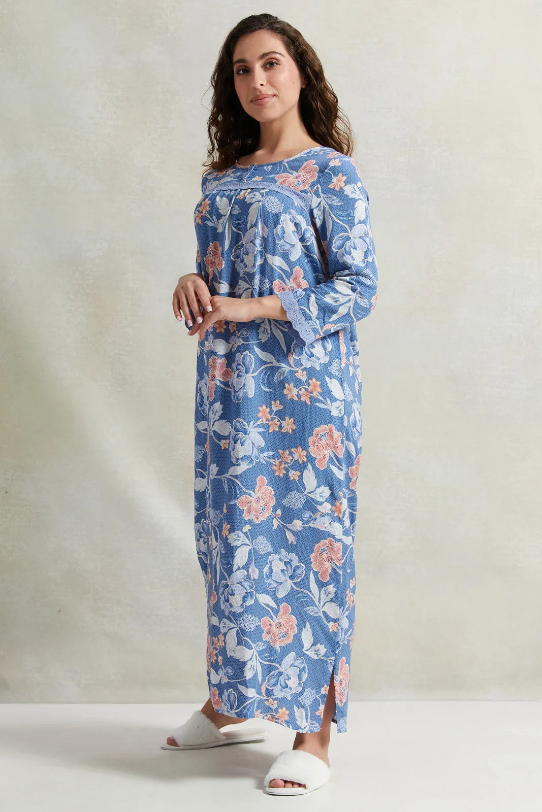 Women Blue Long Sleeved Nightgown sold by Redtag product image thumbnail 4