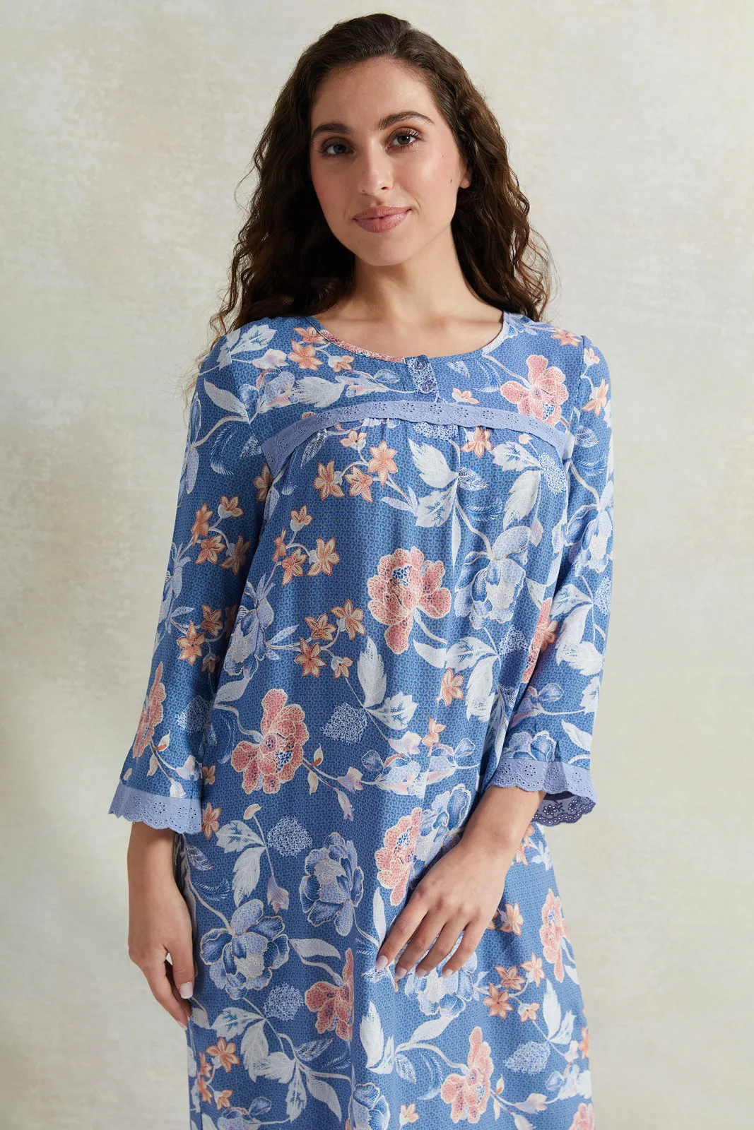 Women Blue Long Sleeved Nightgown sold by Redtag product image thumbnail 2