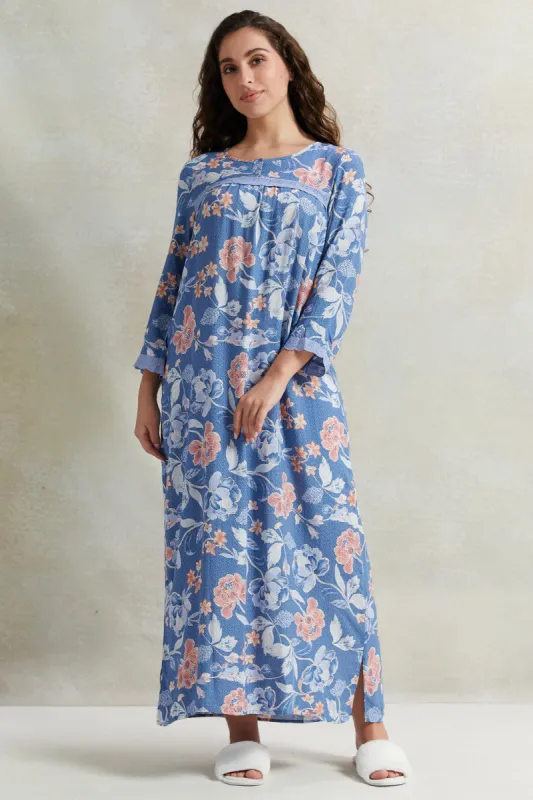 Women Blue Long Sleeved Nightgown sold by Redtag
