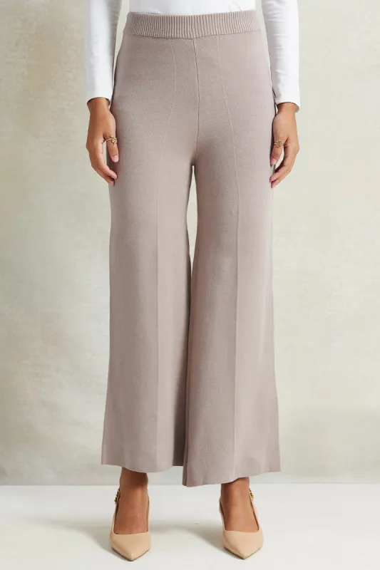 Women Beige Brown Wide Leg Knit Trouser sold by Redtag
