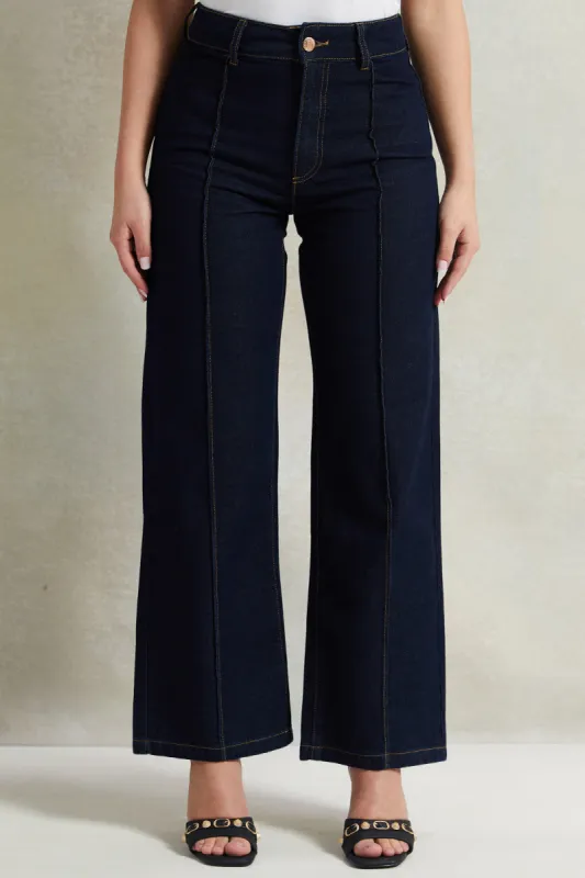 Women Navy Wide Leg Front Seam Jeans sold by Redtag